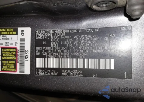 2011 Toyota Tundra Grade 5.7L V8 from USA, damaged, VIN 5TFUY5F12BX168286
